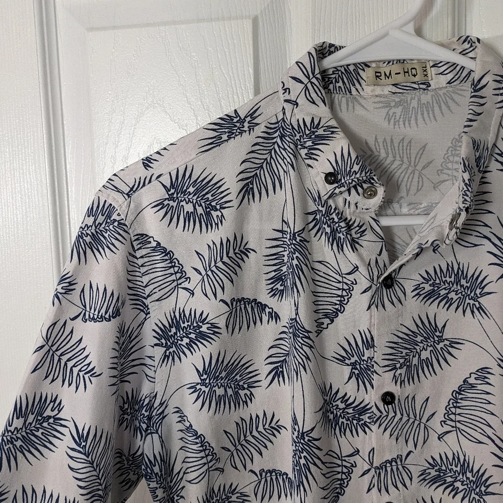 Boy's Tropical Leaf Print Snap-Up‎ Long Sleeve Collared Top Size XXL from RM-HQ